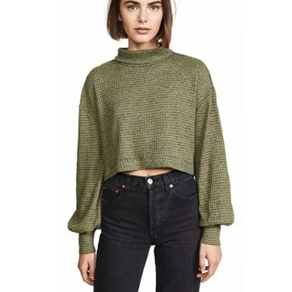 Free People Tops - Free People Green BK Waffle Knit Cropped Mock Neck Top sz M